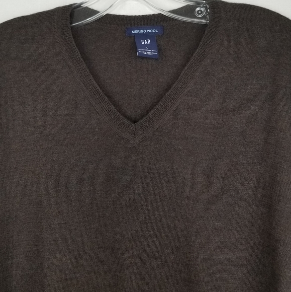 GAP Brown V-neck Merino Wool Long Sleeve Pullover Sweater Size Large - Picture 3 of 11